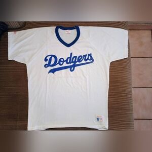 Vintage Dodgers White and Blue Rawlings Jersey Size Large